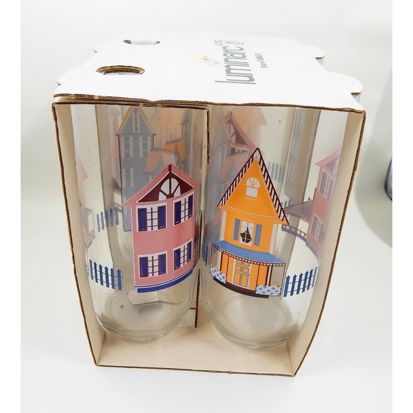 Luminarc Victorian Homes Cooler Glass Tumbler 16 oz Set of 4 NOS Durand Glass Co - Picture 4 of 9